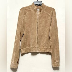 Allen Allen Women’s Track Suit Beige Zip Jacket Light Terry Cloth Medium